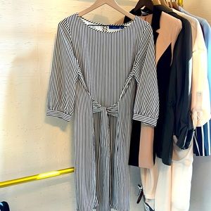 Striped black and white midi A-line dress